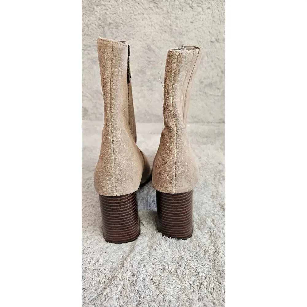 NEW Blondo‎ Irina Waterproof Leather Boots Women Sz12 Beige Pointed Toe Side Zip